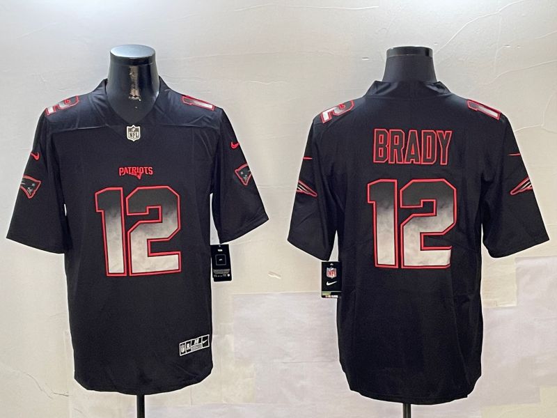 Men New England Patriots #12 Brady Black Nike Smoke Fashion 2024 Limited NFL Jersey style 1